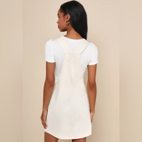 Cutest Spirit Cream Twill Overall Mini Dress With Pockets size Medium - Picture 3 of 5